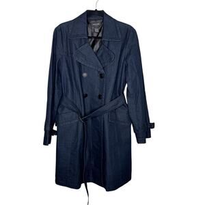 FOCUS 2000 / vintage y2k 90s dark wash denim jean belted trench coat / 12